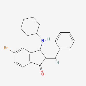 molecular formula C22H22BrNO B605973 (E)-2-Benzylidene-5-bromo-3-(cyclohexylamino)-2,3-dihydro-1H-inden-1-one CAS No. 1245792-67-9
