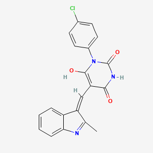 molecular formula C20H14ClN3O3 B6059769 1-(4-chlorophenyl)-5-[(2-methyl-1H-indol-3-yl)methylene]-2,4,6(1H,3H,5H)-pyrimidinetrione 
