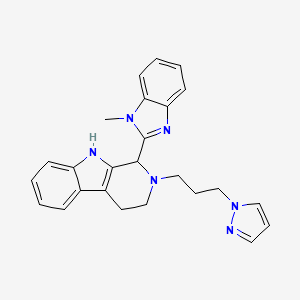 molecular formula C25H26N6 B6059822 1-(1-methyl-1H-benzimidazol-2-yl)-2-[3-(1H-pyrazol-1-yl)propyl]-2,3,4,9-tetrahydro-1H-beta-carboline 