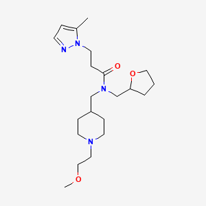 molecular formula C21H36N4O3 B6059988 N-{[1-(2-methoxyethyl)-4-piperidinyl]methyl}-3-(5-methyl-1H-pyrazol-1-yl)-N-(tetrahydro-2-furanylmethyl)propanamide 