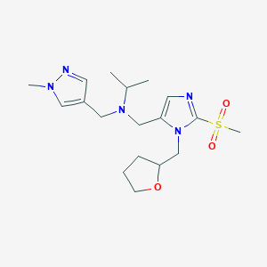 molecular formula C18H29N5O3S B6060014 N-[(1-methyl-1H-pyrazol-4-yl)methyl]-N-{[2-(methylsulfonyl)-1-(tetrahydro-2-furanylmethyl)-1H-imidazol-5-yl]methyl}-2-propanamine 