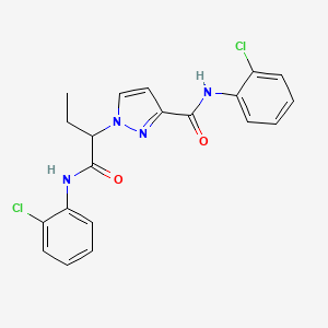molecular formula C20H18Cl2N4O2 B6060072 N-(2-chlorophenyl)-1-(1-{[(2-chlorophenyl)amino]carbonyl}propyl)-1H-pyrazole-3-carboxamide 