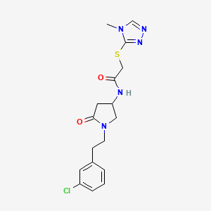 molecular formula C17H20ClN5O2S B6060253 N-{1-[2-(3-chlorophenyl)ethyl]-5-oxo-3-pyrrolidinyl}-2-[(4-methyl-4H-1,2,4-triazol-3-yl)thio]acetamide 