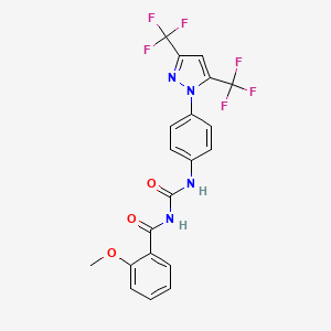 molecular formula C20H14F6N4O3 B6060258 N-[({4-[3,5-bis(trifluoromethyl)-1H-pyrazol-1-yl]phenyl}amino)carbonyl]-2-methoxybenzamide 