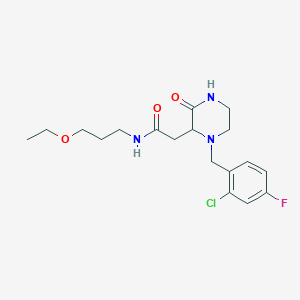 molecular formula C18H25ClFN3O3 B6060309 2-[1-(2-chloro-4-fluorobenzyl)-3-oxo-2-piperazinyl]-N-(3-ethoxypropyl)acetamide 