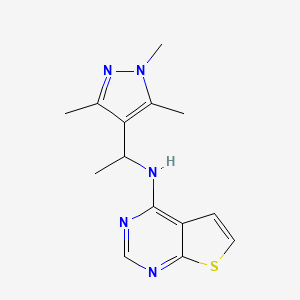 molecular formula C14H17N5S B6060318 N-[1-(1,3,5-trimethyl-1H-pyrazol-4-yl)ethyl]thieno[2,3-d]pyrimidin-4-amine 