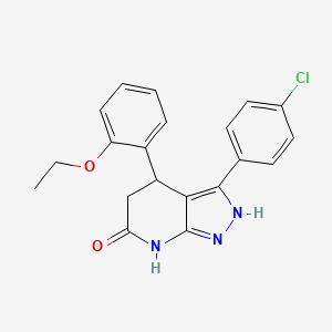 molecular formula C20H18ClN3O2 B6060345 3-(4-chlorophenyl)-4-(2-ethoxyphenyl)-1,4,5,7-tetrahydro-6H-pyrazolo[3,4-b]pyridin-6-one 