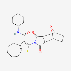 molecular formula C24H30N2O4S B6060439 N-cyclohexyl-2-(3,5-dioxo-10-oxa-4-azatricyclo[5.2.1.0~2,6~]dec-4-yl)-5,6,7,8-tetrahydro-4H-cyclohepta[b]thiophene-3-carboxamide 
