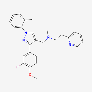 molecular formula C26H27FN4O B6060453 N-{[3-(3-fluoro-4-methoxyphenyl)-1-(2-methylphenyl)-1H-pyrazol-4-yl]methyl}-N-methyl-2-(2-pyridinyl)ethanamine 
