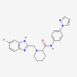 molecular formula C23H23FN6O B6060501 1-[(6-fluoro-1H-benzimidazol-2-yl)methyl]-N-[4-(1H-pyrazol-1-yl)phenyl]-2-piperidinecarboxamide 