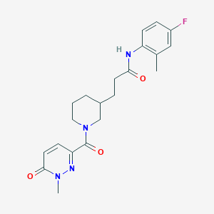molecular formula C21H25FN4O3 B6060516 N-(4-fluoro-2-methylphenyl)-3-{1-[(1-methyl-6-oxo-1,6-dihydro-3-pyridazinyl)carbonyl]-3-piperidinyl}propanamide 