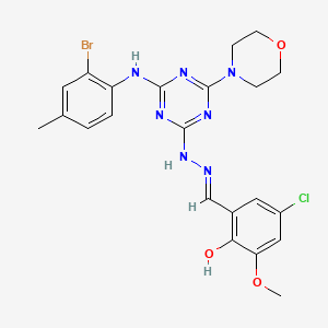 molecular formula C22H23BrClN7O3 B6060522 5-chloro-2-hydroxy-3-methoxybenzaldehyde [4-[(2-bromo-4-methylphenyl)amino]-6-(4-morpholinyl)-1,3,5-triazin-2-yl]hydrazone 