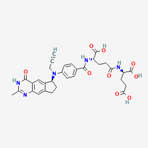 molecular formula C32H33N5O9 B606059 D-Glutamic acid, N-(4-(2-propyn-1-yl((6S)-4,6,7,8-tetrahydro-2-methyl-4-oxo-3H-cyclopenta(g)quinazolin-6-yl)amino)benzoyl)-L-gamma-glutamyl- CAS No. 416852-27-2