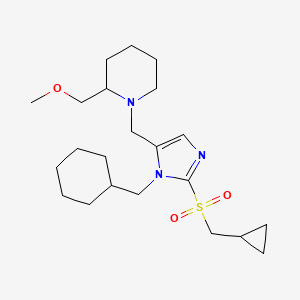 molecular formula C22H37N3O3S B6060653 1-({1-(cyclohexylmethyl)-2-[(cyclopropylmethyl)sulfonyl]-1H-imidazol-5-yl}methyl)-2-(methoxymethyl)piperidine 