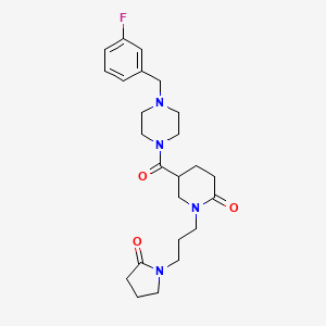 molecular formula C24H33FN4O3 B6060676 5-{[4-(3-fluorobenzyl)-1-piperazinyl]carbonyl}-1-[3-(2-oxo-1-pyrrolidinyl)propyl]-2-piperidinone 