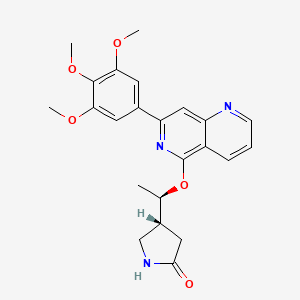 molecular formula C23H25N3O5 B606068 (R)-4-((R)-1-((7-(3,4,5-Trimethoxyphenyl)-1,6-naphthyridin-5-yl)oxy)ethyl)pyrrolidin-2-one CAS No. 1319738-39-0