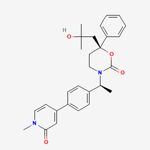 molecular formula C28H32N2O4 B606072 (6S)-6-(2-Hydroxy-2-methylpropyl)-3-((1S)-1-(4-(1-methyl-2-oxo-1,2-dihydropyridin-4-yl)phenyl)ethyl)-6-phenyl-1,3-oxazinan-2-one CAS No. 1114561-85-1