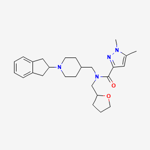 molecular formula C26H36N4O2 B6060747 N-{[1-(2,3-dihydro-1H-inden-2-yl)-4-piperidinyl]methyl}-1,5-dimethyl-N-(tetrahydro-2-furanylmethyl)-1H-pyrazole-3-carboxamide 