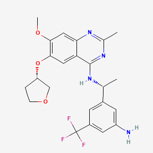 molecular formula C23H25F3N4O3 B606080 N-((R)-1-(3-amino-5-(trifluoromethyl)phenyl)ethyl)-7-methoxy-2-methyl-6-(((S)-tetrahydrofuran-3-yl)oxy)quinazolin-4-amine CAS No. 2230836-55-0