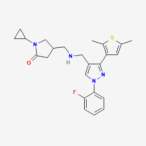 molecular formula C24H27FN4OS B6060809 1-cyclopropyl-4-[({[3-(2,5-dimethyl-3-thienyl)-1-(2-fluorophenyl)-1H-pyrazol-4-yl]methyl}amino)methyl]-2-pyrrolidinone 