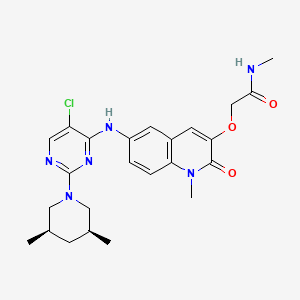 molecular formula C24H29ClN6O3 B606081 2-[6-[[5-氯环己基-2-[(3~{s},5~{r})-3,5-二甲基哌啶-1-基]嘧啶-4-基]氨基]-1-甲基-2-氧代亚尼基-喹啉-3-基]氧基-~{n}-甲基-乙酰胺 CAS No. 2166387-65-9