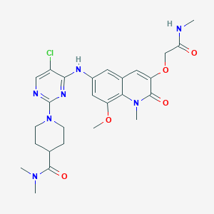 molecular formula C26H32ClN7O5 B606082 1-(5-chloro-4-((8-methoxy-1-methyl-3-(2-(methylamino)-2-oxoethoxy)-2-oxo-1,2-dihydroquinolin-6-yl)amino)pyrimidin-2-yl)-N,N-dimethylpiperidine-4-carboxamide CAS No. 2166387-64-8