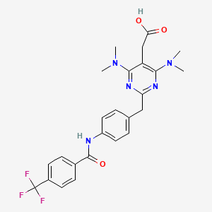 molecular formula C25H26F3N5O3 B606091 5-Pyrimidineacetic acid, 4,6-bis(dimethylamino)-2-((4-((4-(trifluoromethyl)benzoyl)amino)phenyl)methyl)- CAS No. 1093108-50-9