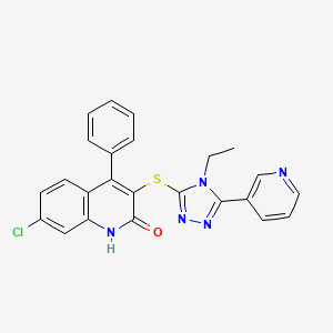 molecular formula C24H18ClN5OS B6060924 7-chloro-3-{[4-ethyl-5-(3-pyridinyl)-4H-1,2,4-triazol-3-yl]thio}-4-phenyl-2-quinolinol 