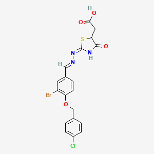 molecular formula C19H15BrClN3O4S B6060958 [2-({3-bromo-4-[(4-chlorobenzyl)oxy]benzylidene}hydrazono)-4-oxo-1,3-thiazolidin-5-yl]acetic acid 