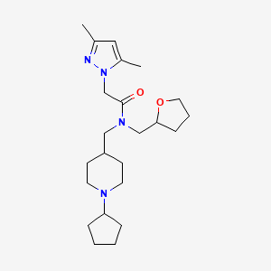 molecular formula C23H38N4O2 B6060983 N-[(1-cyclopentyl-4-piperidinyl)methyl]-2-(3,5-dimethyl-1H-pyrazol-1-yl)-N-(tetrahydro-2-furanylmethyl)acetamide 