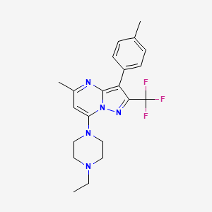 molecular formula C21H24F3N5 B6061037 7-(4-ethyl-1-piperazinyl)-5-methyl-3-(4-methylphenyl)-2-(trifluoromethyl)pyrazolo[1,5-a]pyrimidine 