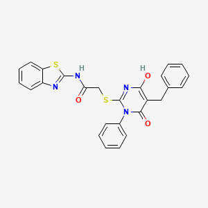 molecular formula C26H20N4O3S2 B6061054 N-1,3-benzothiazol-2-yl-2-[(5-benzyl-4-hydroxy-6-oxo-1-phenyl-1,6-dihydro-2-pyrimidinyl)thio]acetamide 