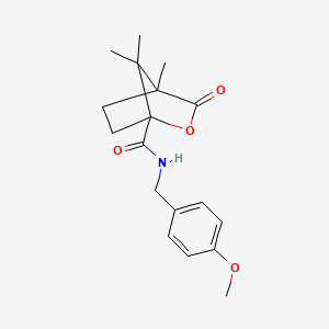 molecular formula C18H23NO4 B6061098 N-(4-methoxybenzyl)-4,7,7-trimethyl-3-oxo-2-oxabicyclo[2.2.1]heptane-1-carboxamide 