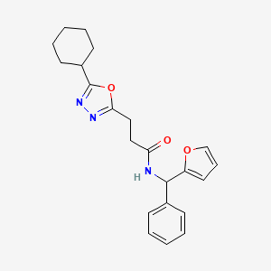molecular formula C22H25N3O3 B6061121 3-(5-cyclohexyl-1,3,4-oxadiazol-2-yl)-N-[2-furyl(phenyl)methyl]propanamide 