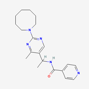 molecular formula C20H27N5O B6061142 N-{1-[2-(1-azocanyl)-4-methyl-5-pyrimidinyl]ethyl}isonicotinamide 