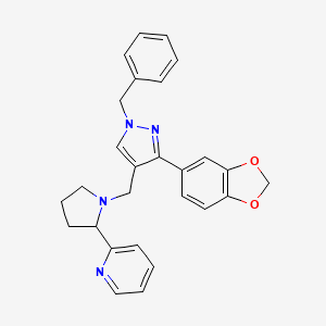 molecular formula C27H26N4O2 B6061182 2-(1-{[3-(1,3-benzodioxol-5-yl)-1-benzyl-1H-pyrazol-4-yl]methyl}-2-pyrrolidinyl)pyridine 
