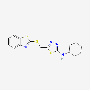 molecular formula C16H18N4S3 B6061199 5-[(1,3-benzothiazol-2-ylthio)methyl]-N-cyclohexyl-1,3,4-thiadiazol-2-amine 