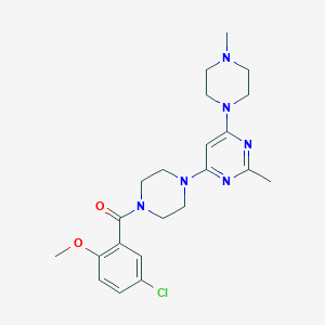 molecular formula C22H29ClN6O2 B6061294 4-[4-(5-chloro-2-methoxybenzoyl)-1-piperazinyl]-2-methyl-6-(4-methyl-1-piperazinyl)pyrimidine 