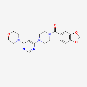 molecular formula C21H25N5O4 B6061340 4-{6-[4-(1,3-benzodioxol-5-ylcarbonyl)-1-piperazinyl]-2-methyl-4-pyrimidinyl}morpholine 