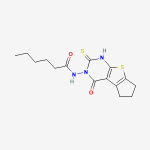 molecular formula C15H19N3O2S2 B6061398 N-(2-mercapto-4-oxo-6,7-dihydro-4H-cyclopenta[4,5]thieno[2,3-d]pyrimidin-3(5H)-yl)hexanamide 