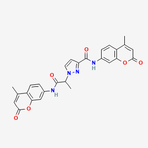 molecular formula C27H22N4O6 B6061446 1-{1-methyl-2-[(4-methyl-2-oxo-2H-chromen-7-yl)amino]-2-oxoethyl}-N-(4-methyl-2-oxo-2H-chromen-7-yl)-1H-pyrazole-3-carboxamide 