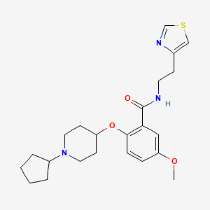molecular formula C23H31N3O3S B6061463 2-[(1-cyclopentyl-4-piperidinyl)oxy]-5-methoxy-N-[2-(1,3-thiazol-4-yl)ethyl]benzamide 
