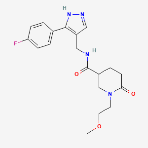 molecular formula C19H23FN4O3 B6061480 N-{[3-(4-fluorophenyl)-1H-pyrazol-4-yl]methyl}-1-(2-methoxyethyl)-6-oxo-3-piperidinecarboxamide 