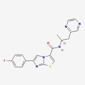 molecular formula C19H16FN5OS B6061510 6-(4-fluorophenyl)-N-[1-methyl-2-(2-pyrazinyl)ethyl]imidazo[2,1-b][1,3]thiazole-3-carboxamide 