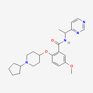 molecular formula C24H32N4O3 B6061527 2-[(1-cyclopentyl-4-piperidinyl)oxy]-5-methoxy-N-[1-(4-pyrimidinyl)ethyl]benzamide 