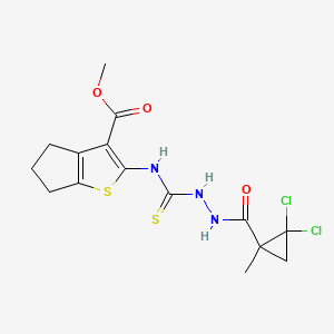 molecular formula C15H17Cl2N3O3S2 B6061561 methyl 2-[({2-[(2,2-dichloro-1-methylcyclopropyl)carbonyl]hydrazino}carbonothioyl)amino]-5,6-dihydro-4H-cyclopenta[b]thiophene-3-carboxylate 