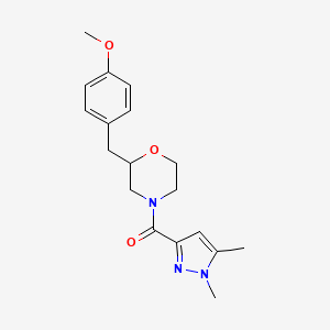 molecular formula C18H23N3O3 B6061676 4-[(1,5-dimethyl-1H-pyrazol-3-yl)carbonyl]-2-(4-methoxybenzyl)morpholine 