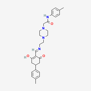 molecular formula C29H36N4O3 B6061834 N-(4-methylphenyl)-2-{4-[2-({[4-(4-methylphenyl)-2,6-dioxocyclohexylidene]methyl}amino)ethyl]-1-piperazinyl}acetamide 