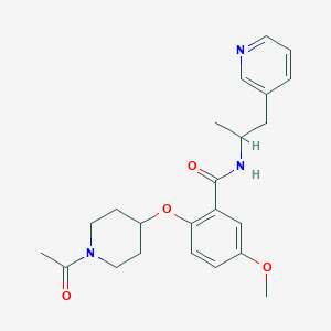 molecular formula C23H29N3O4 B6061837 2-[(1-acetyl-4-piperidinyl)oxy]-5-methoxy-N-[1-methyl-2-(3-pyridinyl)ethyl]benzamide 