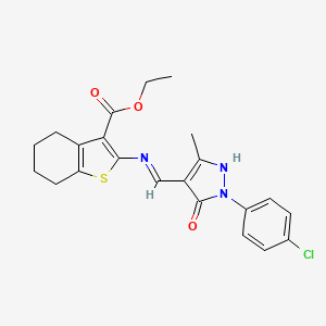 molecular formula C22H22ClN3O3S B6061908 ethyl 2-({[1-(4-chlorophenyl)-3-methyl-5-oxo-1,5-dihydro-4H-pyrazol-4-ylidene]methyl}amino)-4,5,6,7-tetrahydro-1-benzothiophene-3-carboxylate 